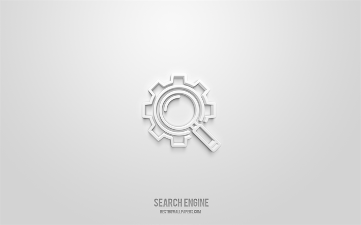 icona del motore di ricerca 3d, sfondo bianco, simboli 3d, motore di ricerca, icone seo, icone 3d, segno del motore di ricerca, icone seo 3d