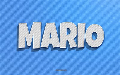 マリオ, 青い線の背景, 名前の壁紙, マリオの名前, 男性の名前, マリオグリーティングカード, 線画, マリオの名前の写真