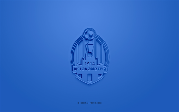 NK Lokomotiva Zagreb, creative 3D logo, blue background, Prva HNL, 3d emblem, Croatian football club, Croatian First Football League, Zagreb, Croatia, 3d art, football, NK Lokomotiva Zagreb 3d logo