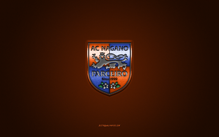 AC Nagano Parceiro, Japanese football club, blue logo, orange carbon fiber background, J3 League, football, Nagano, Japan, AC Nagano Parceiro logo