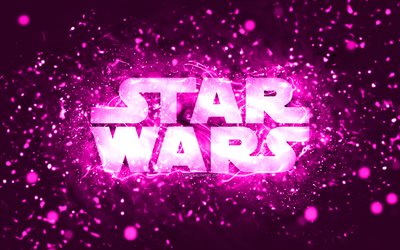Star Wars purple logo, 4k, purple neon lights, creative, purple abstract background, Star Wars logo, brands, Star Wars