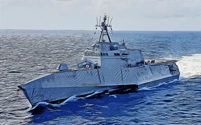 USS Gabrielle Giffords, 4k, vector art, LCS-10, littoral combat ships, United States Navy, US army, abstract ships, battleship, US Navy, Freedom-class, USS Gabrielle Giffords LCS-10