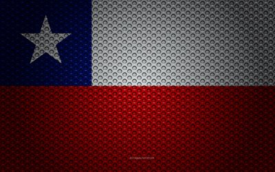 flagge von chile, 4k -, kunst -, metall textur, chilenische flagge, nationales symbol, chile, s&#252;d-amerika, flaggen s&#252;damerika l&#228;nder