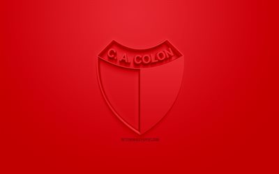 CA Colon, creative 3D logo, red background, 3d emblem, Argentinean football club, Superliga Argentina, Santa Fe, Argentina, 3d art, Primera Division, football, First Division, stylish 3d logo, Colon Santa FE