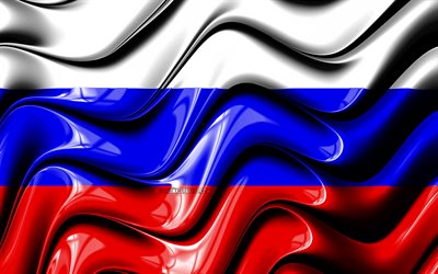 العلم الروسي, 4k, أوروبا, الرموز الوطنية, علم روسيا, الفن 3D, روسيا, البلدان الأوروبية, روسيا 3D العلم
