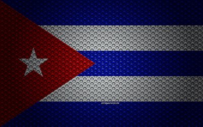 العلم كوبا, 4k, الفنون الإبداعية, شبكة معدنية الملمس, كوبا العلم, الرمز الوطني, معدن العلم, كوبا, أمريكا الشمالية, أعلام أمريكا الشمالية البلدان