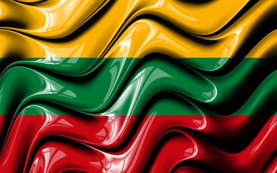 リトアニアフラグ, 4k, 欧州, 国立記号, フラグのリトアニア, 3Dアート, リトアニア, 欧州諸国, リトアニアの3Dフラグ