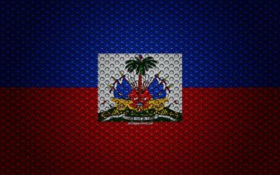 Kuzey Amerika &#252;lkelerinin bayrak Haiti, 4k, yaratıcı sanat, metal &#246;rg&#252;, doku, Haiti bayrağı, ulusal sembol, metal bayrağı, Haiti, Kuzey Amerika bayrakları