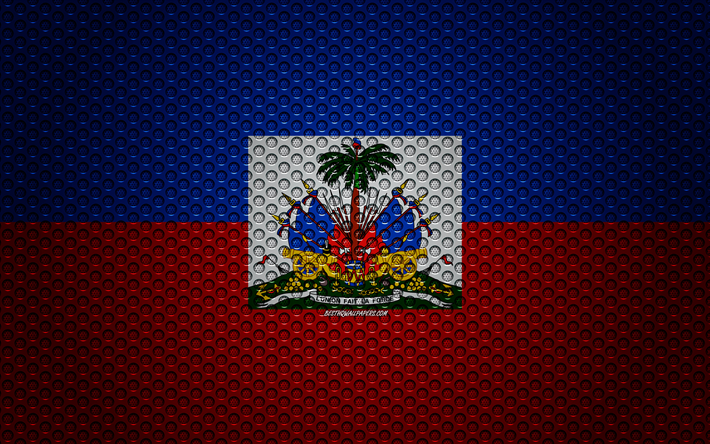 flagge von haiti -, 4k -, kunst -, metall-mesh, textur, haiti flagge, nationales symbol, metall-fahne, haiti, nordamerika, flags of north america l&#228;ndern
