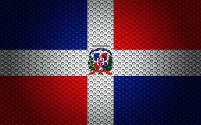 Flagga av Dominikanska Republiken, 4k, kreativ konst, metalln&#228;t konsistens, Dominikanska Republiken flaggan, nationell symbol, metall flagga, Dominikanska Republiken, Nordamerika, flaggor i Nordamerika l&#228;nder