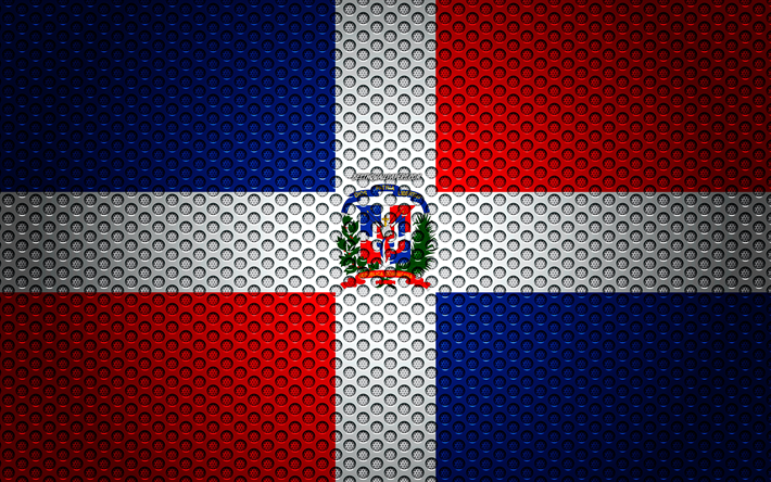 Flagga av Dominikanska Republiken, 4k, kreativ konst, metalln&#228;t konsistens, Dominikanska Republiken flaggan, nationell symbol, metall flagga, Dominikanska Republiken, Nordamerika, flaggor i Nordamerika l&#228;nder