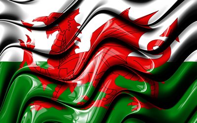 Walesiska flaggan, 4k, Europa, nationella symboler, Flagga av Wales, 3D-konst, Wales, Europeiska l&#228;nder, Wales 3D-flagga
