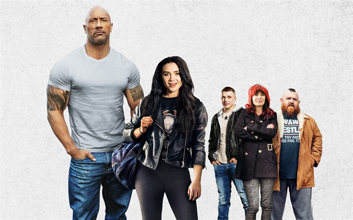 Fighting with My Family, 2019, poster, 4k, promotional materials, all characters, Dwayne Johnson, Florence Pugh, Zelina Vega