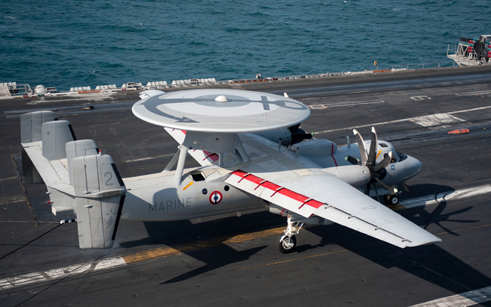 grumman e-2 hawkeye, marine nationale, flugzeugtr&#228;ger-deck, deck-radar-erkennung von flugzeugen, e-2d hawkeye, french navy