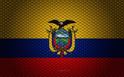 Flag of Ecuador, 4k, creative art, metal mesh, Ecuadorian flag, national symbol, Ecuador, South America, flags of South America countries