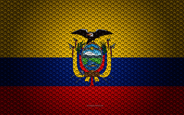 Flag of Ecuador, 4k, creative art, metal mesh, Ecuadorian flag, national symbol, Ecuador, South America, flags of South America countries
