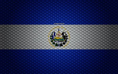 Flag of El Salvador, 4k, creative art, metal mesh texture, El Salvador flag, national symbol, metal flag, El Salvador, North America, flags of North America countries