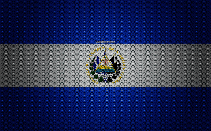 Flag of El Salvador, 4k, creative art, metal mesh texture, El Salvador flag, national symbol, metal flag, El Salvador, North America, flags of North America countries