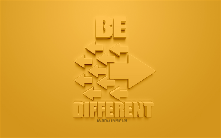 Be different, creative 3d art, yellow background, 3d arrows icons, be different concepts