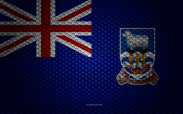 flagge der falkland-inseln, 4k -, kunst -, metall textur, falklandinseln flagge, nationales symbol, falkland-inseln, s&#252;d-amerika, flaggen s&#252;damerika l&#228;nder