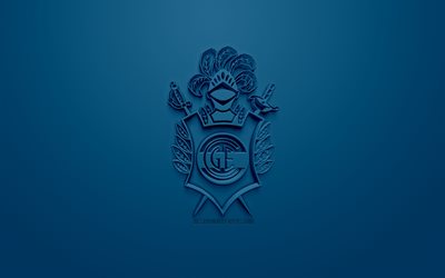 Club de Gimnasia y Esgrima La Plata, FC Gimnasia, creative 3D logo, blue background, 3d emblem, Argentinean football club, Superliga Argentina, La Plata, Argentina, 3d art, Primera Division, football, First Division, stylish 3d logo