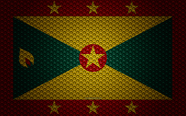 Flagga Sverige, 4k, kreativ konst, metalln&#228;t, Grenadas flagga, nationell symbol, metall flagga, Grenada, Nordamerika, flaggor i Nordamerika l&#228;nder