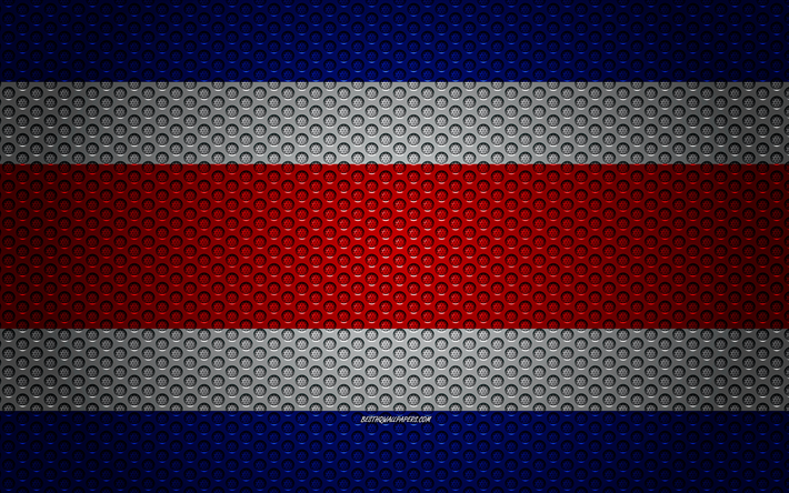 Kuzey Amerika &#252;lkeleri Kosta Rika bayrağı, 4k, yaratıcı sanat, metal mesh dokusu, Kosta Rika bayrak, ulusal sembol, metal bayrak, Kosta Rika, Kuzey Amerika bayrakları