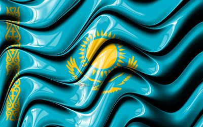 Kazakh flag, 4k, Europe, national symbols, Flag of Kazakhstan, 3D art, Kazakhstan, European countries, Kazakhstan 3D flag