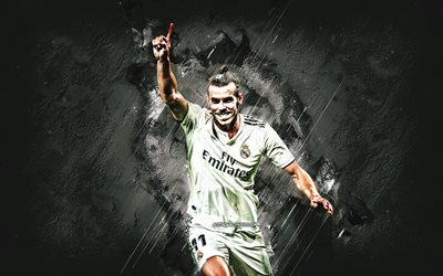 Gareth Bale, goal, Real Madrid FC, grunge, black stone, welsh footballers, Gareth Frank Bale, soccer, La Liga, Spain, football, Real Madrid CF