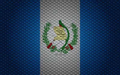 La bandera de Guatemala, 4k, arte creativo, malla de metal textura, Guatemala bandera, s&#237;mbolo nacional, el metal de la bandera, Guatemala, Am&#233;rica del Norte, las banderas de los pa&#237;ses de Am&#233;rica del Norte
