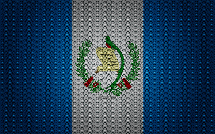 العلم من غواتيمالا, 4k, الفنون الإبداعية, شبكة معدنية الملمس, غواتيمالا العلم, الرمز الوطني, معدن العلم, غواتيمالا, أمريكا الشمالية, أعلام أمريكا الشمالية البلدان