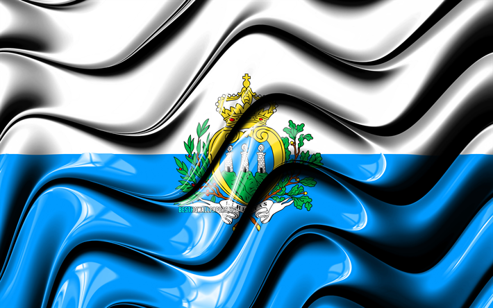 San Marino drapeau, 4k, l&#39;Europe, symbole national, le Drapeau de saint-Marin, art 3D, saint-Marin, les pays Europ&#233;ens, San Marino 3D drapeau