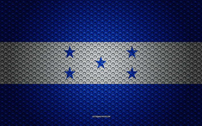 Honduras flagga, 4k, kreativ konst, metalln&#228;t konsistens, nationell symbol, metall flagga, Honduras, Nordamerika, flaggor i Nordamerika l&#228;nder