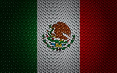 フラグメキシコ, 4k, 【クリエイティブ-アート, 金属メッシュの質感, メキシコの国旗, 国立シンボル, 金属フラグ, メキシコ, 北米, 旗の北アメリカ諸国