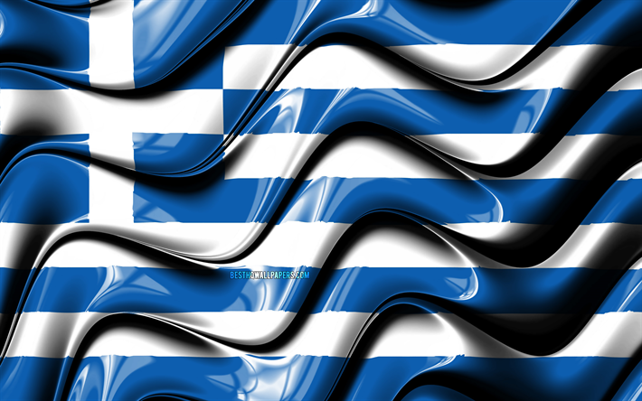 Bandiera greca, 4k, Europa, simboli nazionali, Bandiera della Grecia, 3D arte, Grecia, paesi Europei, Grecia bandiera 3D