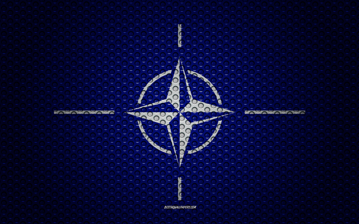 Flag of NATO, 4k, creative art, metal mesh, texture, NATO flag, national symbol, metal flag, North Atlantic Treaty Organization, North atlantic alliance, NATO