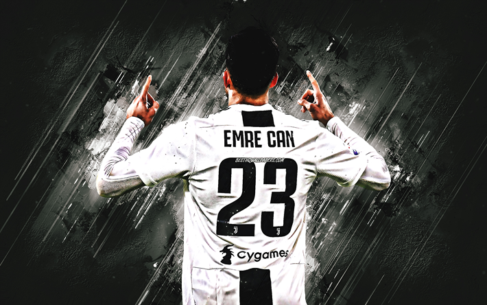 Emre Can, black stone, Juventus FC, back view, german footballers, goal, soccer, Serie A, Can, grunge, Bianconeri, Italy, JUVE