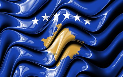 Kosovar flag, 4k, Europe, national symbols, Flag of Kosovo, 3D art, Kosovo, European countries, Kosovo 3D flag