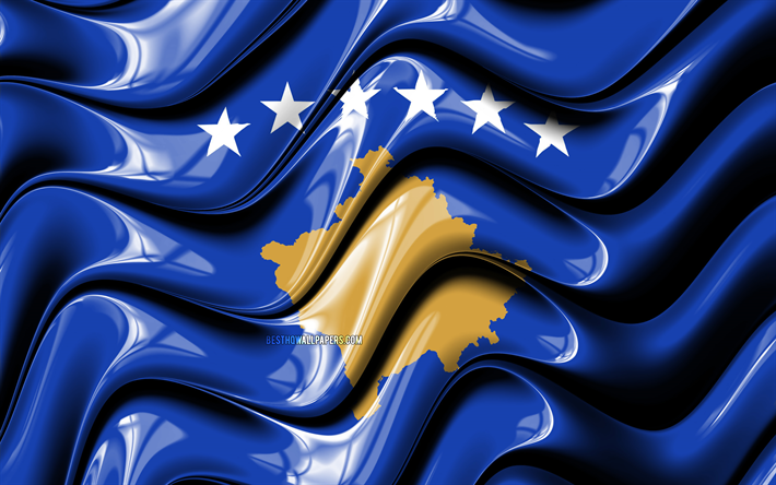 Kosovarフラグ, 4k, 欧州, 国立記号, フラグのコソボ, 3Dアート, コソボ, 欧州諸国, コソボの3Dフラグ