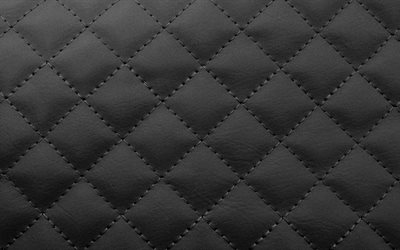 de cuero con costuras, 4k, negro tapicer&#237;a de cuero, de cuero negro, macro, fondo en cuero, texturas, fondos negros