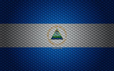 علم نيكاراغوا, 4k, الفنون الإبداعية, شبكة معدنية الملمس, نيكاراغوا العلم, الرمز الوطني, معدن العلم, نيكاراغوا, أمريكا الشمالية, أعلام أمريكا الشمالية البلدان