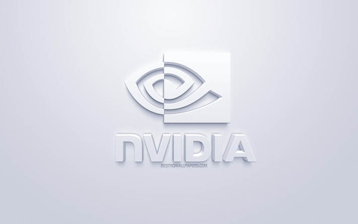 NVidia, logo, white 3d art, white 3d logo, NVidia emblem, white background, creative art