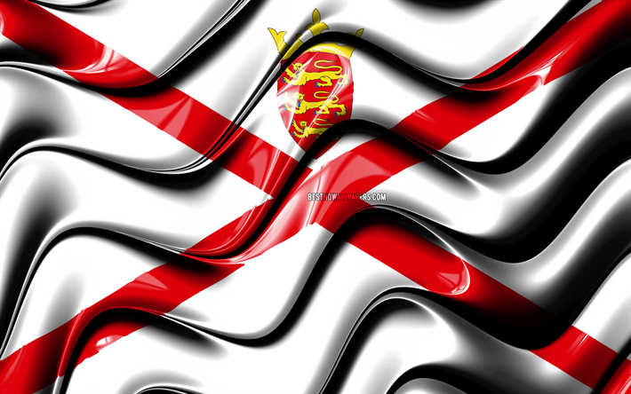 Jersey flagga, 4k, Europa, nationella symboler, Flagga Jersey, 3D-konst, Jersey, Europeiska l&#228;nder, Jersey 3D-flagga