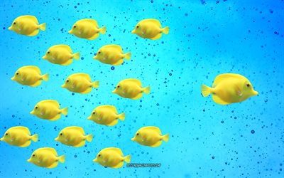 Att vara annorlunda, Akvarium, gul fisk, kreativ konst, under vatten, att olika begrepp