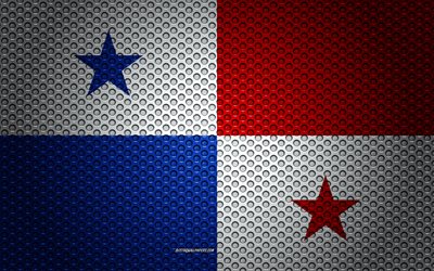 Flaggan i Panama, 4k, kreativ konst, metalln&#228;t konsistens, Panama flagg, nationell symbol, metall flagga, Panama, Nordamerika, flaggor i Nordamerika l&#228;nder