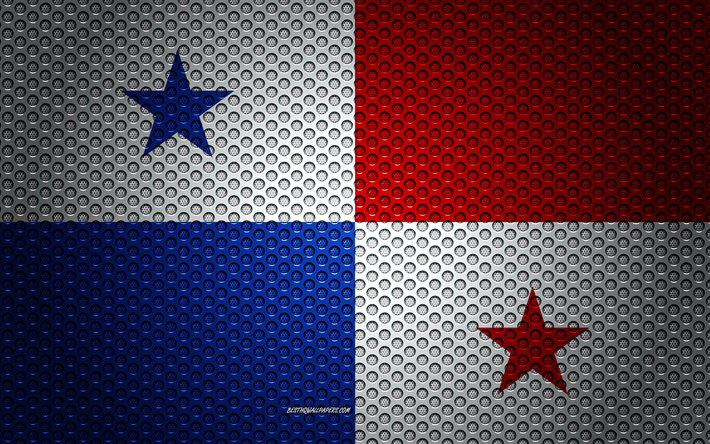 Flaggan i Panama, 4k, kreativ konst, metalln&#228;t konsistens, Panama flagg, nationell symbol, metall flagga, Panama, Nordamerika, flaggor i Nordamerika l&#228;nder