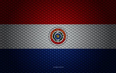 علم باراغواي, 4k, الفنون الإبداعية, شبكة معدنية الملمس, باراغواي العلم, الرمز الوطني, باراغواي, أمريكا الجنوبية, أعلام بلدان أمريكا الجنوبية