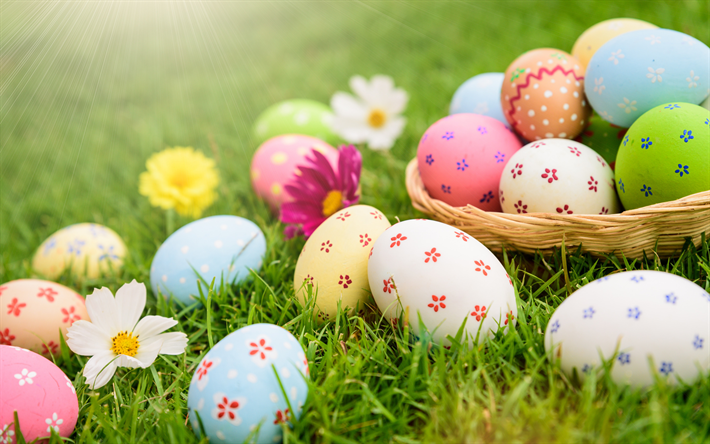 Ovos de p&#225;scoa, primavera, ovos decorados, P&#225;scoa, ovos na grama