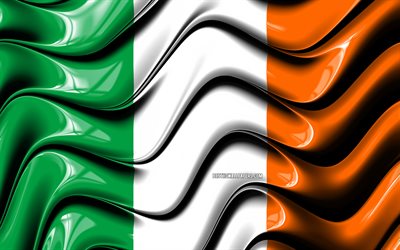 Irlannin lippu, 4k, Euroopassa, kansalliset symbolit, Lippu Irlanti, 3D art, Irlanti, Euroopan maissa, Irlanti 3D flag