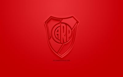 River Plate, luova 3D logo, punainen tausta, 3d-tunnus, Argentiinalainen jalkapalloseura, Superliga Argentiina, Buenos Aires, Argentiina, 3d art, Primera Division, jalkapallo, Ensimm&#228;inen Jako, tyylik&#228;s 3d logo, Club Atletico River Plate
